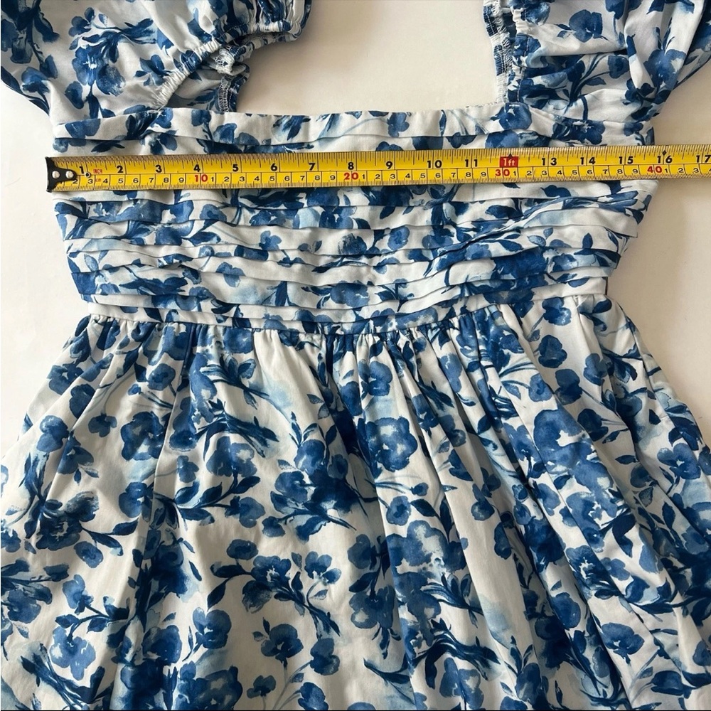 Abercrombie & Fitch Emerson Poplin Puff Sleeve Mini Dress S Blue White Floral - Picture 10 of 10